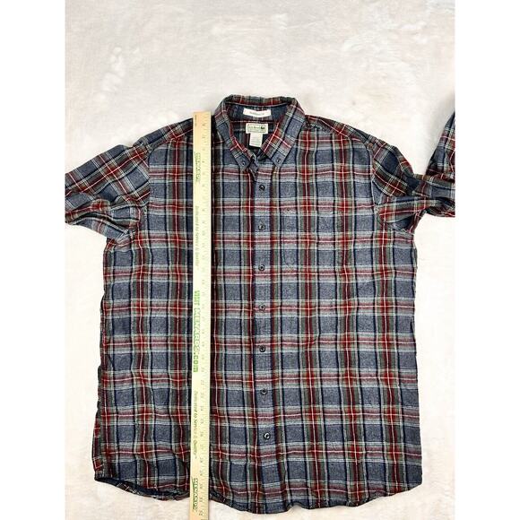LL Bean Shirt Mens XLT Gray Red Scotch Plaid Flannel Traditional Fit L/S Camping - Picture 4 of 6